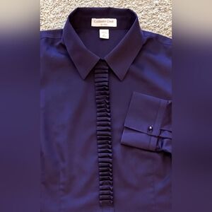 Coldwater Creek Ruffled No-iron Tuxedo Style Tunic In Plum - Size M (10-12)